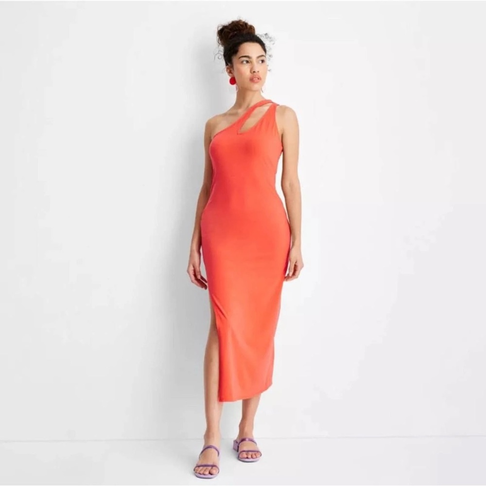 Future Collective Women's One Shoulder Cut Out Midi Bodycon Knit Dress - M - NWT - Picture 2 of 3